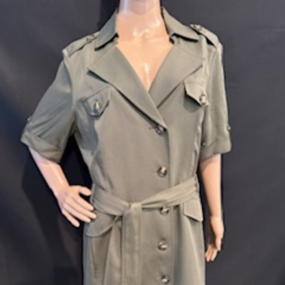 Tahari Arthur S. Levin  Collection, Olive Green Tencel Shirt Dress 16